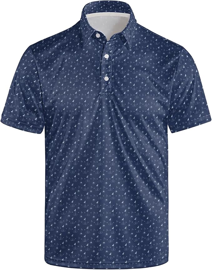 Golf Polo Shirts for Men Funny Print Short Sleeve Golf Shirts Performance Golf Polos