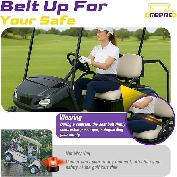 Golf Cart Seat Belt Kit, Retractable Golf Cart Seat Lap Belt Non-Slip, Soft Padding, One Click Fastening, Universal Front and Rear Golf Cart Seat Belts for Club Car EZGO Yamaha Go-Kart ATV UTV