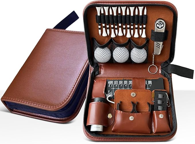 SANTA CASA Golf Gift Set - Complete Golfing Accessories for Men & Women, Dad, with 3 Golf Balls, Bag Case, Rangefinder, Tees, Brush, Divot Knife, Scorer & Ball Clamp, Essentials Golf Accessories