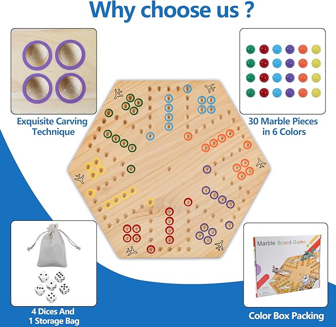Large Size 20 inches Wood Wahoo Marble Board Game 2 Sided 4-6 Player - Image 3