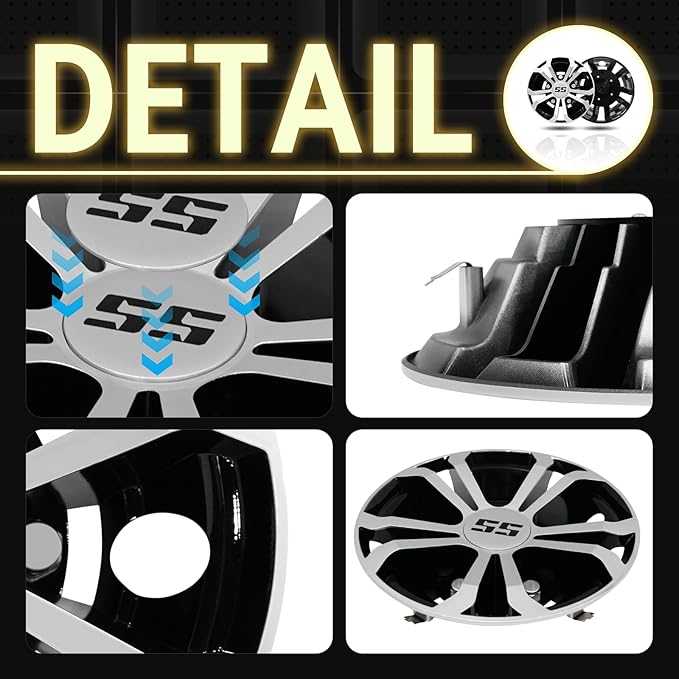 Golf Cart SS Wheel Covers Hub Caps for EZGO Club Car Yamaha, 8 inch Golf Cart Hub Caps, Set of 4 Wheel Covers