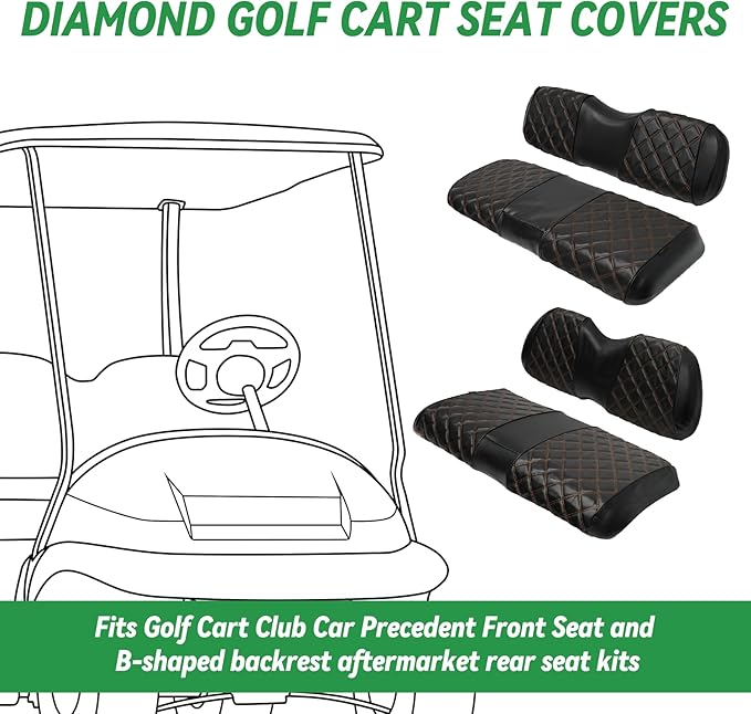 XUANYUDG0769 Golf Cart Front and Rear Seat Covers for Club Car Precedent 2004-up OEM Ordinary Front Seat and Aftermarket Common Rear Seat Kits, No Stapler Vinyl Leather Diamond Club Car Seat Covers