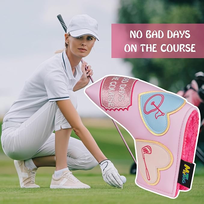 mytag Golf Head Covers Pink, No Bad Days On The Course Golf Club Covers Driver Fariway Hybrid Headcover for Women Girls