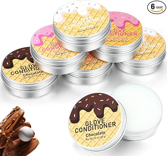 6 Pcs Baseball Glove Conditioner Bulk Strawberry, Chocolate, Vanilla Ice Cream Scented Glove Conditioning 2oz for Baseball, Softball Mitts, Football Leather