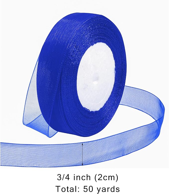 Ribbon for Gift Wrapping 3/4 inch Royal Blue Sheer Organza Ribbon for Flower - Image 2