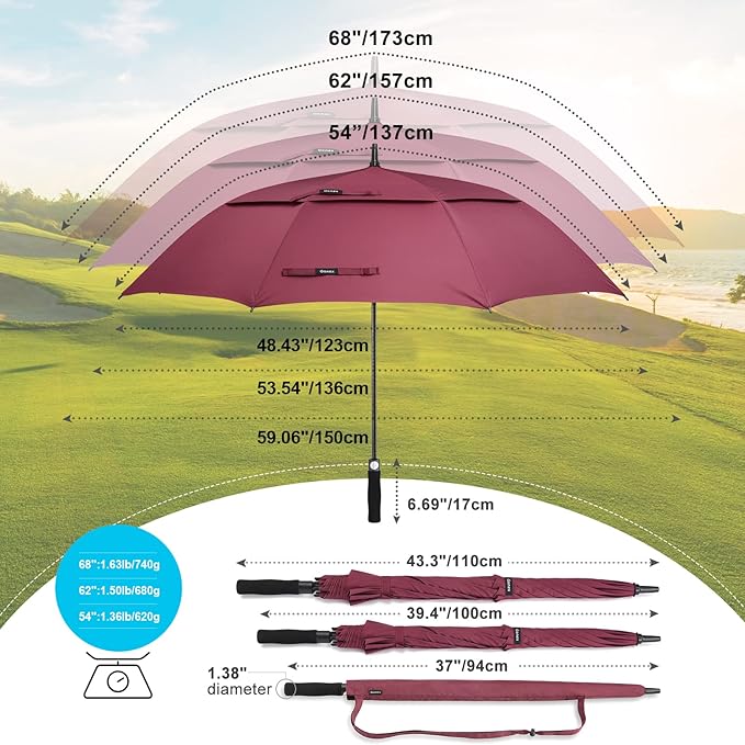 Gonex 54/62/68/72/80 Inch Extra Large Golf Umbrella, Automatic Open Travel Rain Umbrella with Windproof Water Resistant Double Canopy, Oversize Vented Umbrellas for 2-3 Men and UV Protection, Multiple Colors