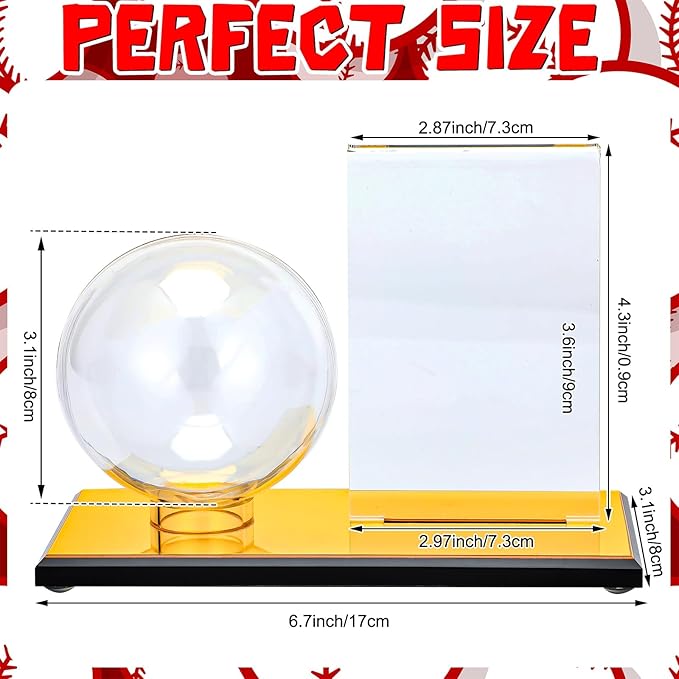 DoubleFill Acrylic Baseball Display Case for Ball and Cards Clear Base Ball Holder Gold Stand Set Centerpieces Protector Memorabilia Showcase for Official Size Baseball(Small)