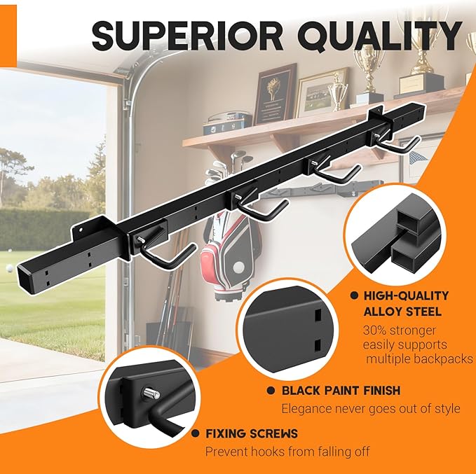 Golf Bag Wall Mount for Garage, Golf Bag Storage Rack, Adjustable Hook, Heavy-Duty Wall Mount Organizer for Golf Bags & Accessories