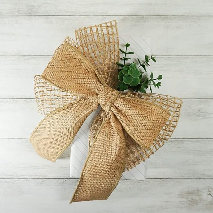 CT CRAFT LLC Burlap Fabric Wired Ribbon 2.5" x 20 Yards Natural Color - Image 4