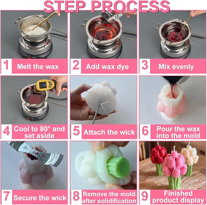JDH Flower Silicone Mold, Tulip Bouquet Silicone Candle Molds, 3D Flower Resin - Image 8