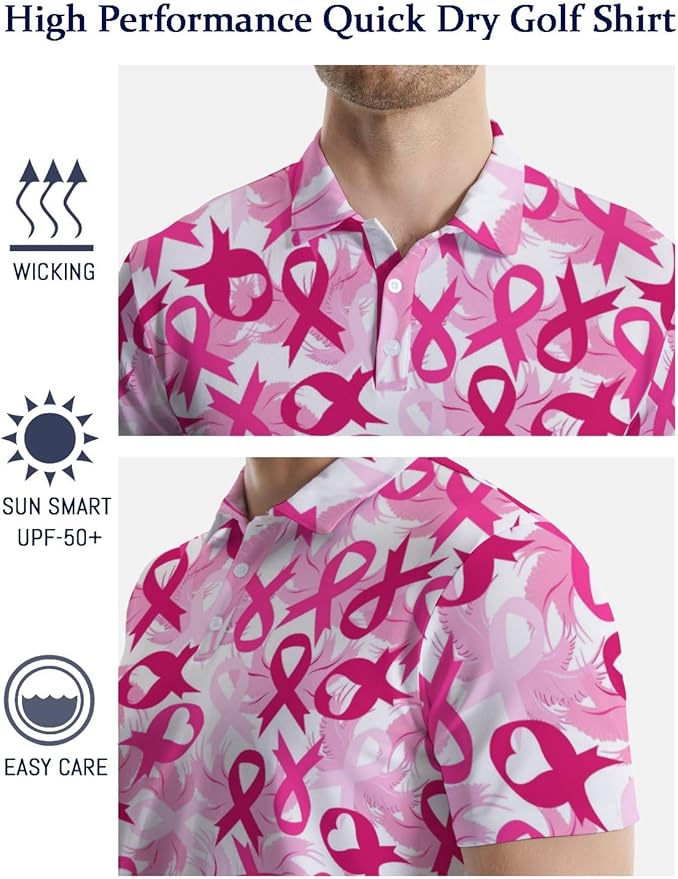 HUURAY Funny Golf Polos for Men Funny Print Short Sleeve Shirts Quick Dry Polo Shirts Hawaiian Shirt Performance Golf Outfits