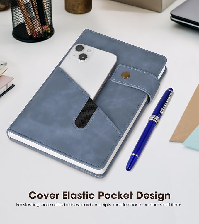 Blue A5 Lined Leather Journal Notebook - Image 3