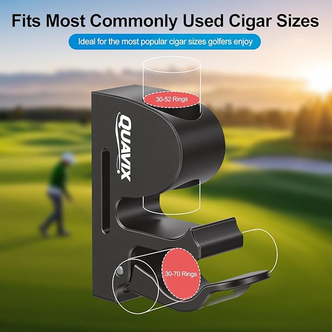 Magnetic Golf Cart Holder Clip with Adjustable Strap, Secure Golf Accessory for Cart, Aluminum Design Fits 30-70 Ring Gauge, Stable Holder for Golf Course Use