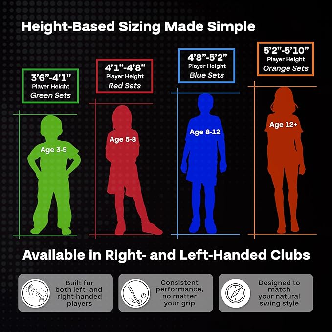 PGA Tour Youth Golf Club Set for Ages 5-15+ (3’5”-5’10”), Right and Left-Handed Kids Golf Sets – Beginner Junior Golf Clubs with Lightweight Stand Bag, Mallet Putter, Hybrid, Driver