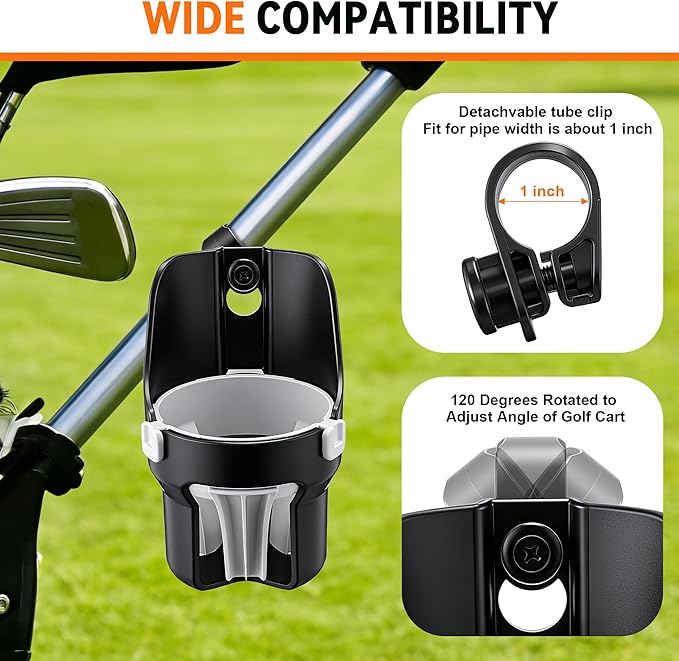 Golf Push Cart Cup Holder, Super Large Capacity, Fits Up to a 40oz Bottle, Universal Heavy Duty Golf Push Cart Accessories
