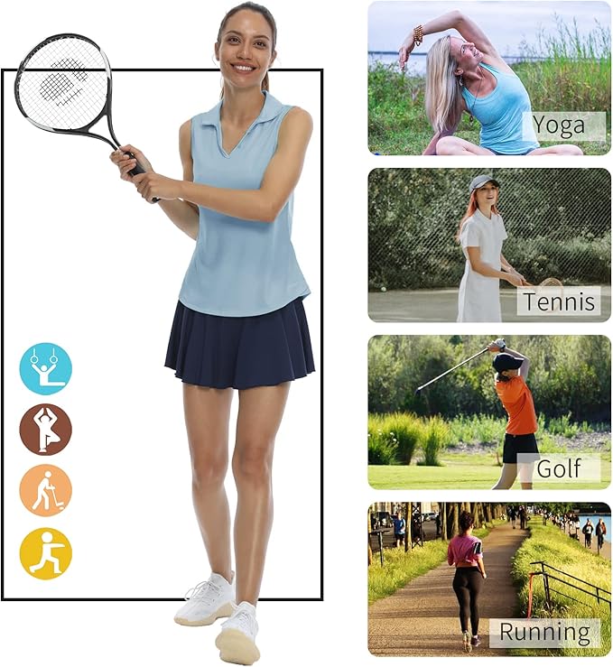 LastFor1 Women's Sleeveless Polo Golf Shirts Quick Dry 50+ UV Protection V-Neck with Collar Lightweight Tennis Tank Tops