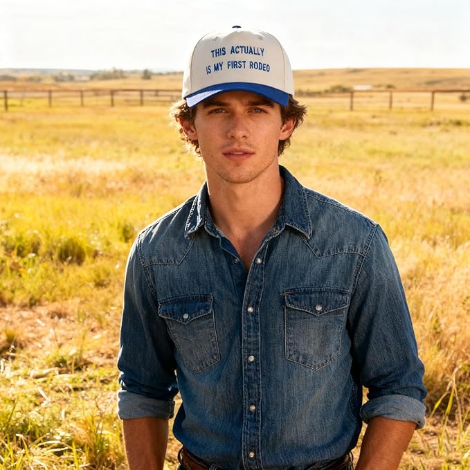 Two-Tone Cotton Baseball Cap with Embroidered Western Sayings - Adjustable Cowboy Style Hat for Men and Women