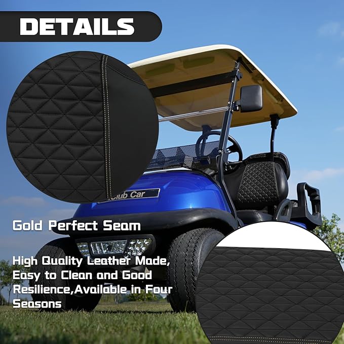 XUANYUDG0769 Golf Cart Front and Rear Seat Covers for EZGO TXT/RXV Club Car DS/Precedent Yamaha G29, Vinyl Leather Made/Adjustable Straps and Retractable Buckle/No Stapler Required,4PCS