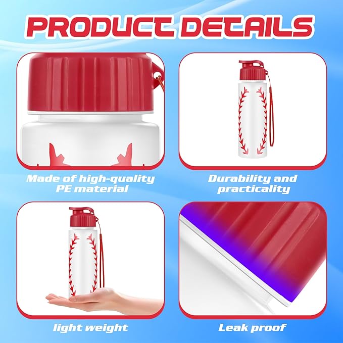 Olgaa 16 Pcs Baseball Water Bottle Bulk 20 oz Baseball Reusable Water Drink Bottles Sports Accessories for Party Favor Players Lovers Team Gifts