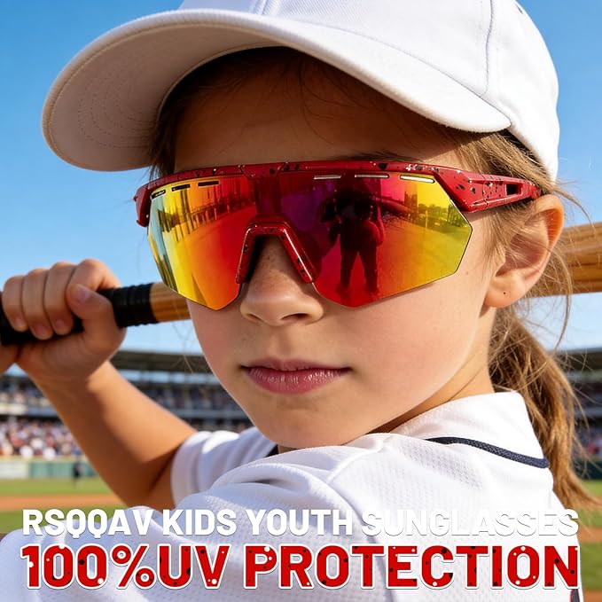 Youth Sports Sunglasses for Boys Girls Age 3-10, Lightweight Frame Kids Baseball Softball Cycling Sunglasses
