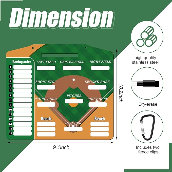 Geyee 34 Pcs Magnetic Baseball Lineup Board for Coach, Erases Easily Magnetic Dugout Board Softball Coaching Board with 30 Lineup Cards 2 Snap Hooks and Marker Pen