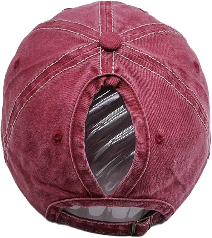 Women American Flag Ponytail Hat, Embroidery Adjustable Washed Distressed Messy Bun Baseball Cap …