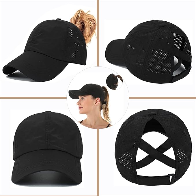 Womens Ponytail Hat Baseball Cap, Adjustable Criss Cross Baseball Cap High Bun Unisex Quick Drying Trucker Hats