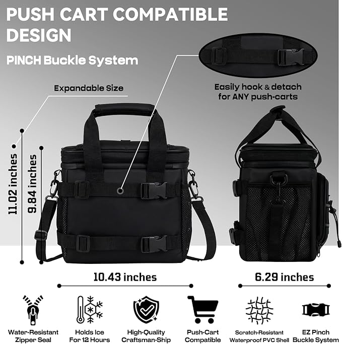 MORXPLOR Golf Cart Cooler with Magnetic Lid 12-Can Insulated Soft Cooler Bag Collapsible for Golf Cart,Golf Accessories,Lunch Camping Cooler Insulated Lunch Bag with Adjustable Shoulder Strap