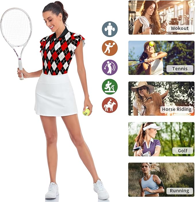 Soneven Womens Petal Sleeve Golf Shirts Moisture Wicking Lady Golf Apparel Print Tennis Sport T Shirt