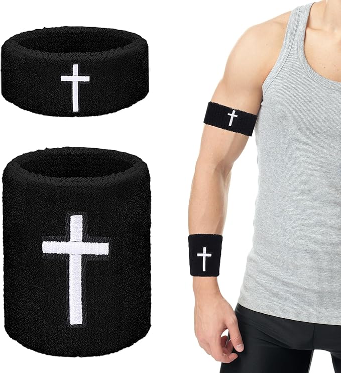 Cross Wrist Bands Bicep Bands Christian Arm Absorbent Sweat Wristbands Baseball Accessories Cross Sports Wristband for Football Baseball Sports Activities