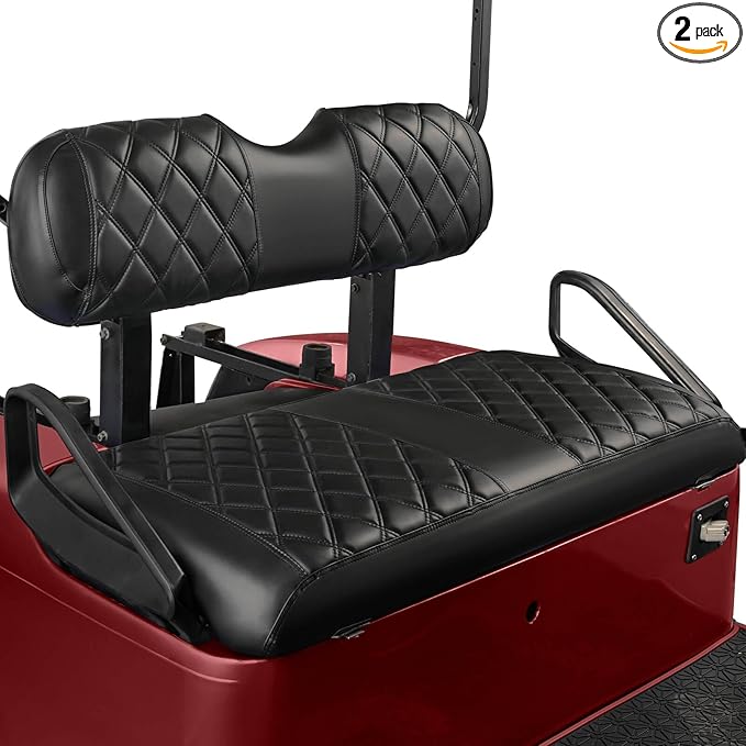 NOKINS Golf Cart ET Front Seat Covers Suitable for EZGO TXT 1994-2013/EZGO RXV OEM Standard Front Seat Cushion, No Stapler Required, Golf Cart Vinyl Replacement Seat Cover Black Stitching