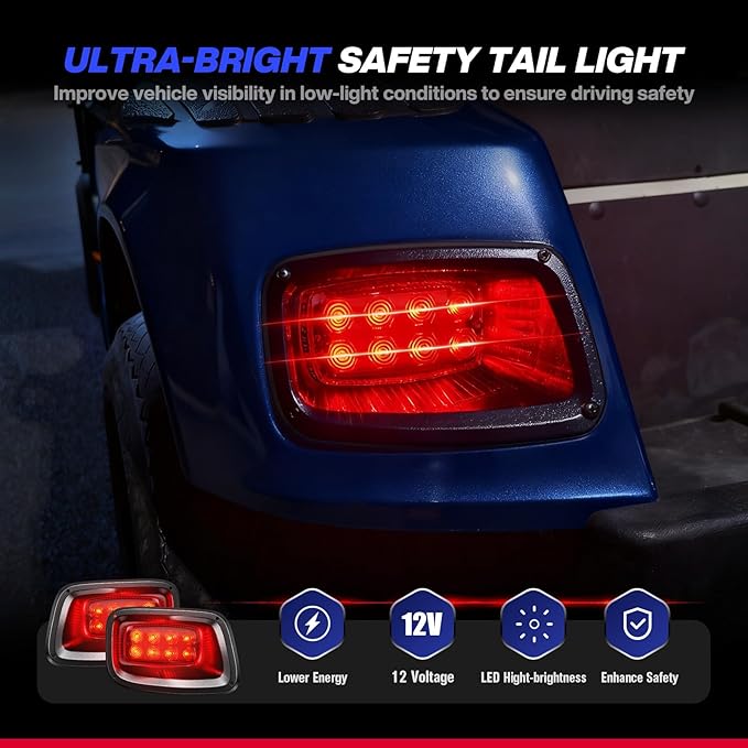 EZGO TXT Deluxe Light Bar Kit, Golf Cart LED Light Kit With EZGO TXT 12V Street Legal LED Headlight Taillight Turn Signal Hazard Light Switch Horn Brake Pad, Fits 1996-2013 Gas & Electric Golf Cart