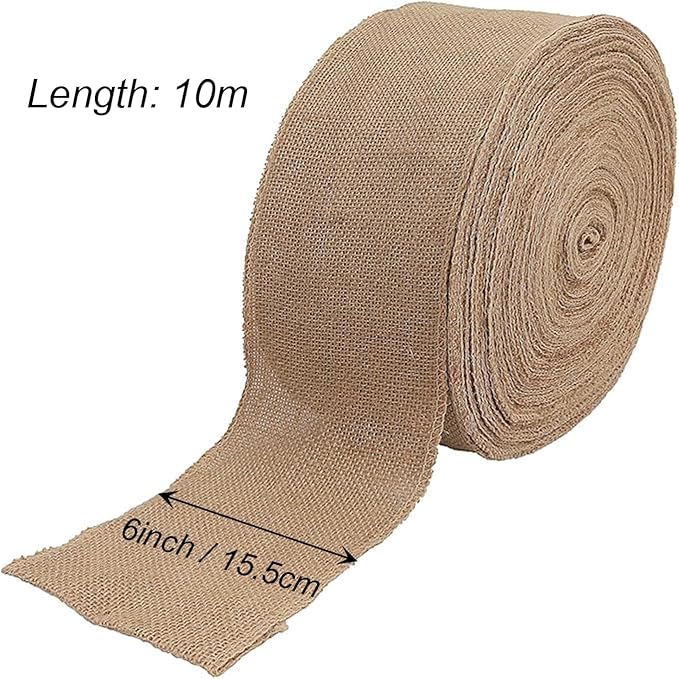 KINJOEK 6 Inch Wide 11 Yards Burlap Ribbon, Natural Jute Fabric Ribbon Crafts - Image 2