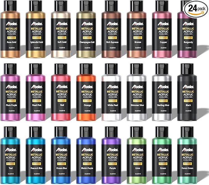 ABEIER Metallic Acrylic Paint, Rich Pigments, Non Fading, Non Toxic Paints by ABEIER