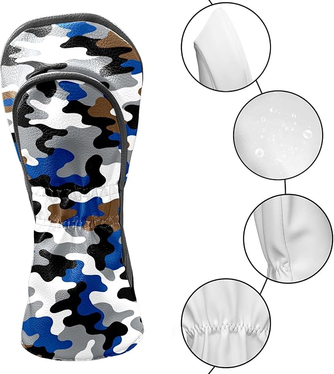 Golf Headcovers Fits Driver Hybrid Fairway 3/5 Wood, Waterproof PU Leather Golf Club Protector, Ideal Sports Accessories & Golfer Gift Colorful Geometry