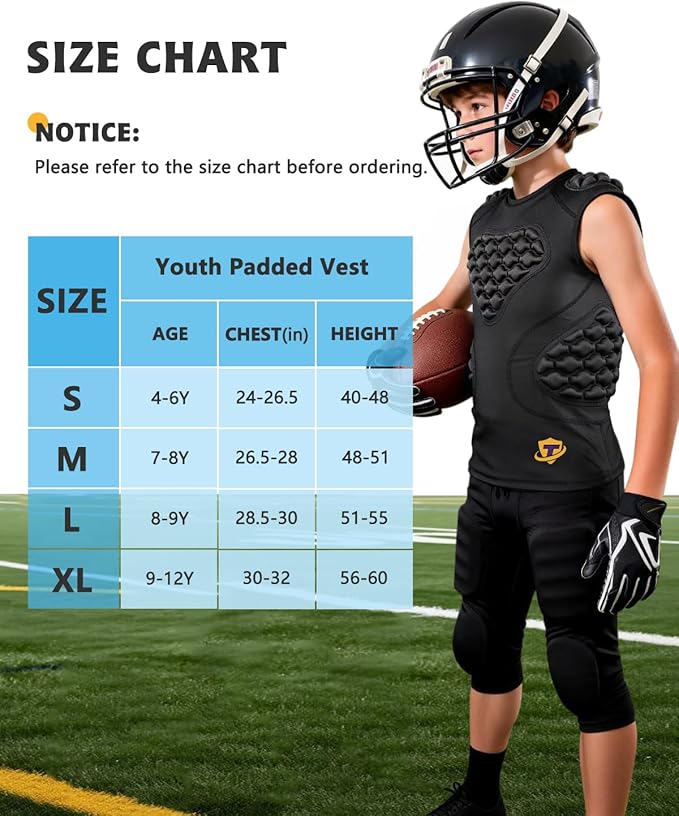 Youth Padded Compression Shirt Vest Rib Chest Protector Football Baseball