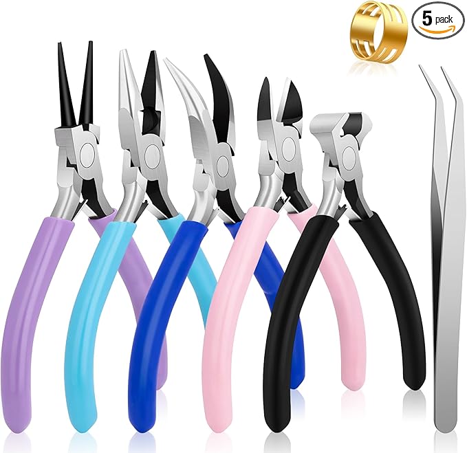 5 Pack Jewelry Pliers Tool Set, Includes Round, Bent & Zipper Pliers by SOKOSEY