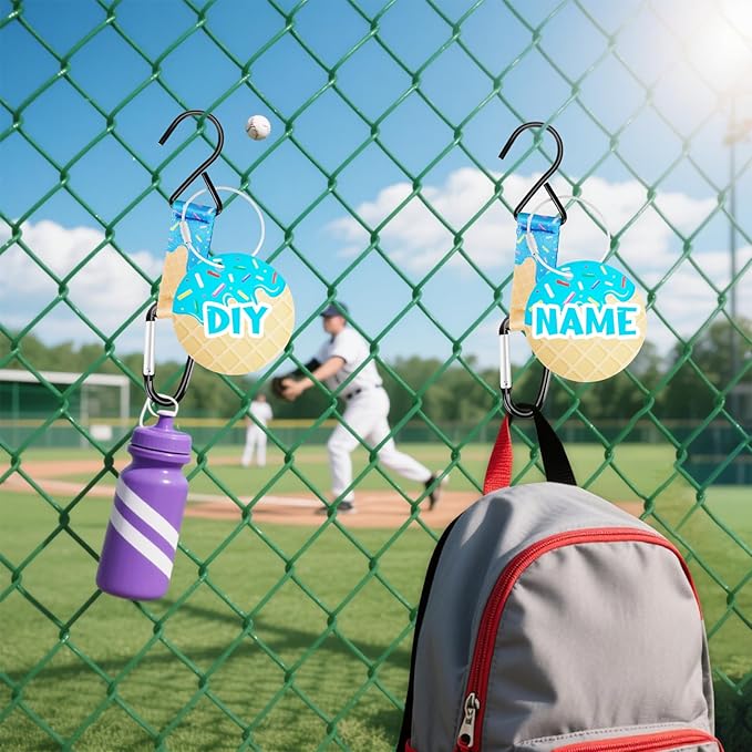 Eyourlife Dugout Organizer Fence Hook Baseball Softball Gift for Bag Backpack Glove Helmet Drinking Bottle Hanging with Name Luggage Tags Charms Team Gift for Coach Mom 2set blue ice cream drip 1 hook