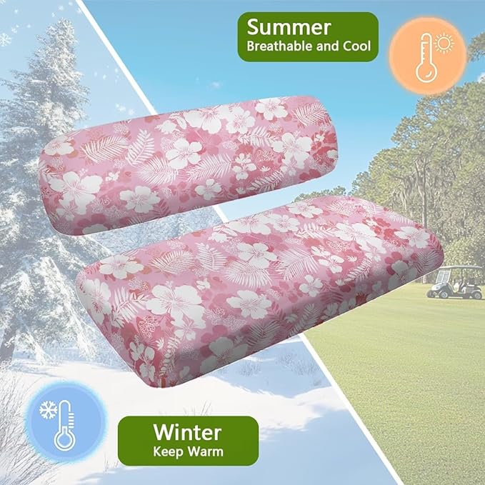 Yewatlles Pink Flowers Universal Golf Cart Seat Cover Dress UP Golf Cart Durable Breathable Material Fit for Club Car, Easy to Install