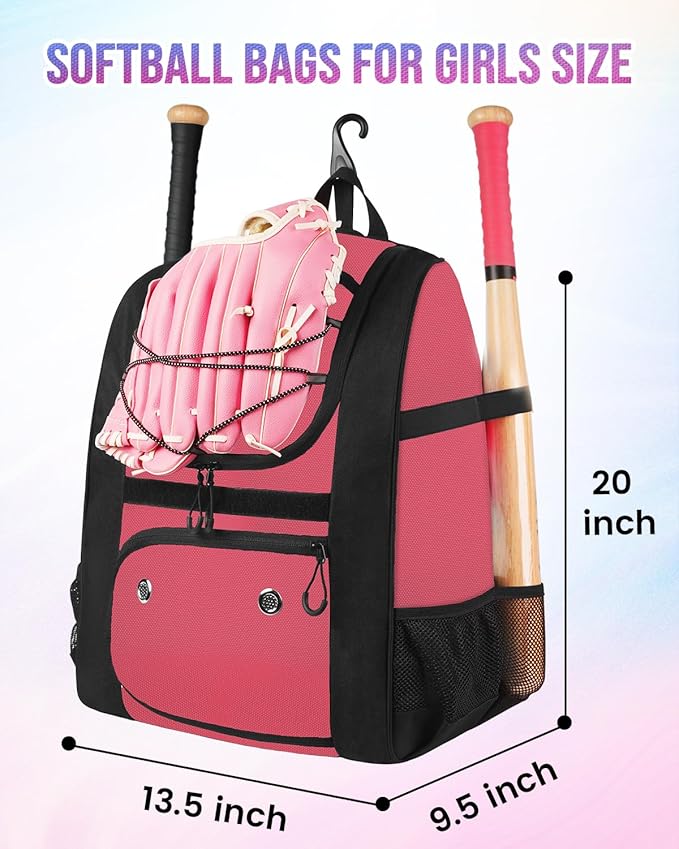 MATEIN Softball Bag, Lightweight Baseball Backpack with Shoe Compartment, Baseball Bag with Fence Hook for TBall Bat & Equipment, Softball Gifts Catchers Backpack for Women Fit Catcher’s Mitt, Helmet
