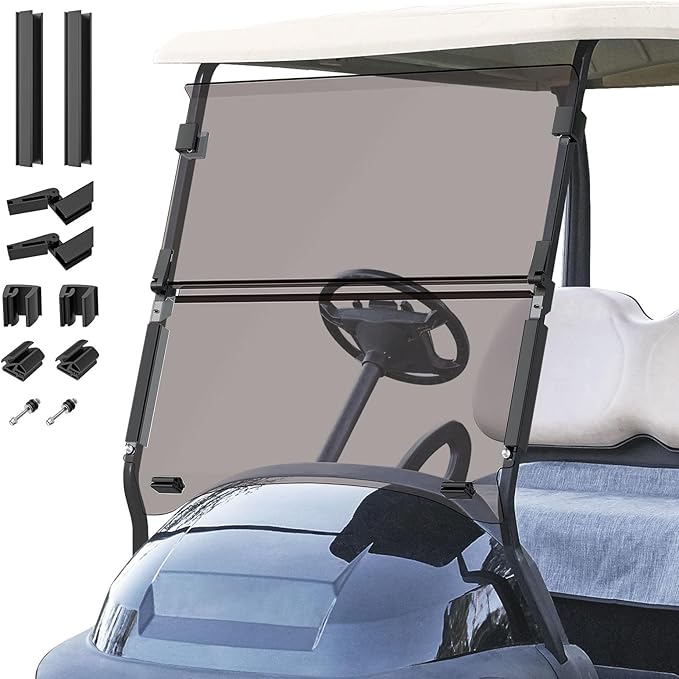 Panglong Precedent Golf Cart Tinted Windshield with all Windshield Clips, Fold Down Windshield Anti-UV Impact Resistant, Fit 2004-Up Club Car Precedent, Tempo, Onward Golf Carts-37.59"W X 33.97"H