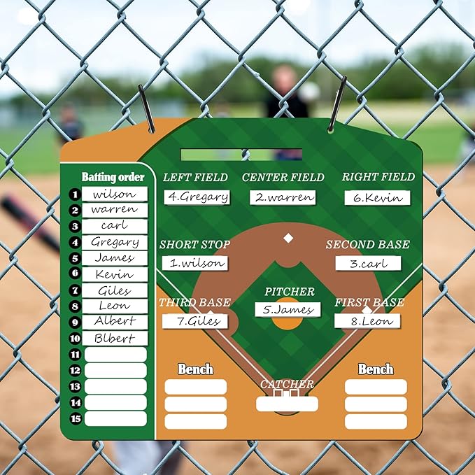 Geyee 34 Pcs Magnetic Baseball Lineup Board for Coach, Erases Easily Magnetic Dugout Board Softball Coaching Board with 30 Lineup Cards 2 Snap Hooks and Marker Pen