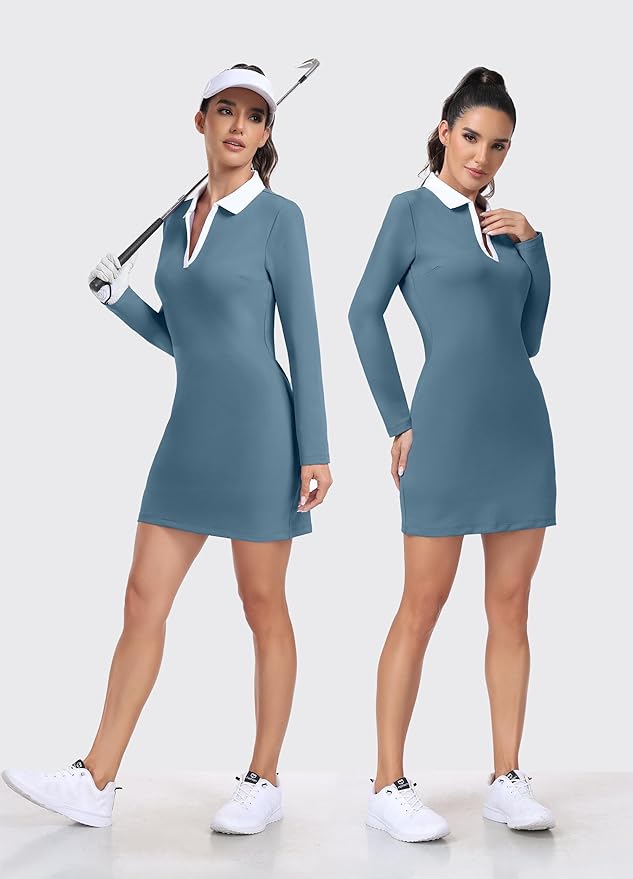Hiverlay Golf Dresses for Women with Shorts and Pockets, V-Neck Short Sleeve Tennis Dress, Workout Athletic Dresses