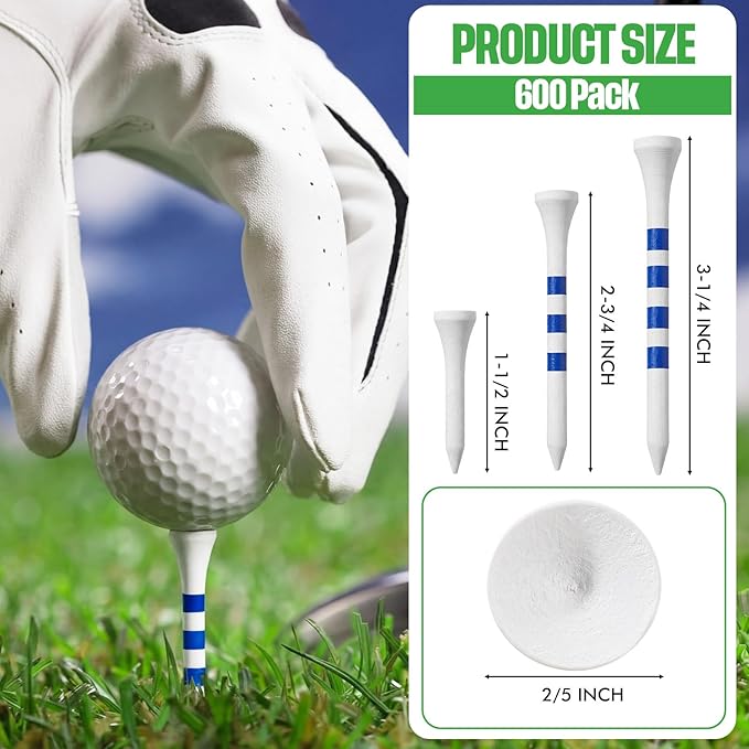 Mudder 600 Pack Golf Tees Bulk Wooden Golf Tees Multicolor Wood for Men Balls Accessories