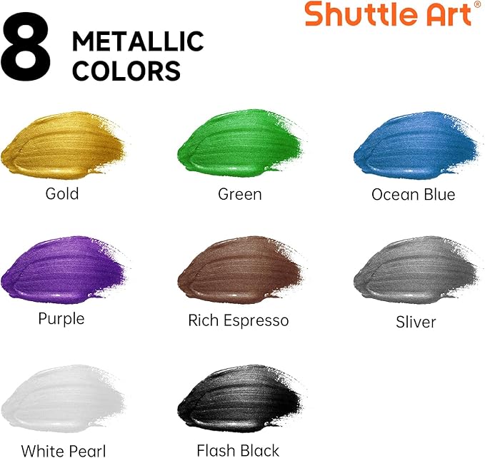 Shuttle Art 8 Colors Metallic Acrylic Paint, 250ml/8.45oz Bottles Acrylic Paint - Image 3