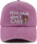 Pool Hair Don't Care Hat for Men Women, Funny Adjustable Cotton Embroidered Flamingo Pool Baseball Cap