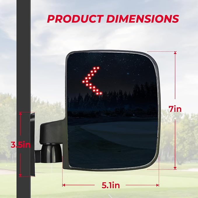 KEMIMOTO Golf Cart Side Mirrors with LED Turn Signal Lights, Universal Rear View Mirrors Compatible with Club Car, EZGO, ICON, Drive, and Kandi Golf Carts