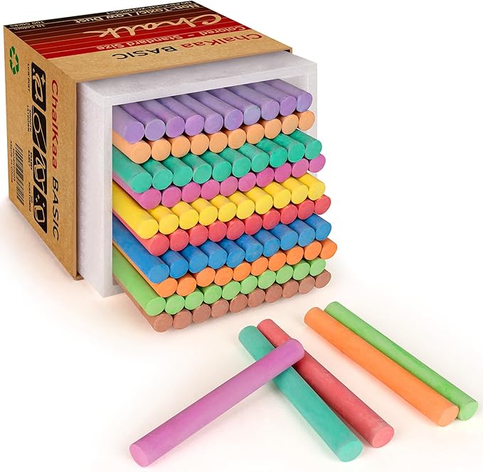 Dustless Colored Chalk 100PCS, 10 Colors Non-Toxic Classroom Chalks by ChalKaachalk