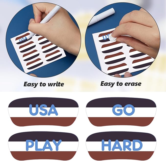 Sumind 48 Pairs Eye Strips Breathable Sports Eye Stickers with 1 White Pencil for Baseball Football Softball Fans on Game Day (Red,White,Blue)