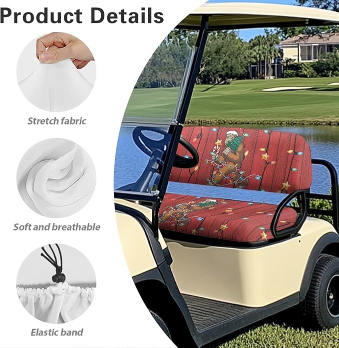 Bulopur Christmas Sasquatch Golf Cart Towel Seat Covers 2 Pack Non-Slip Breathable Golf Car Cushion Cover for Club Car Ezgo Universal Golfcart Accessory for Women Girly Golfer Gifts